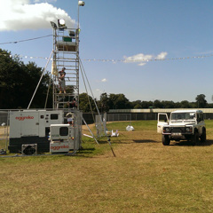 Rob and Rhys playing on the campsite climbing frames 