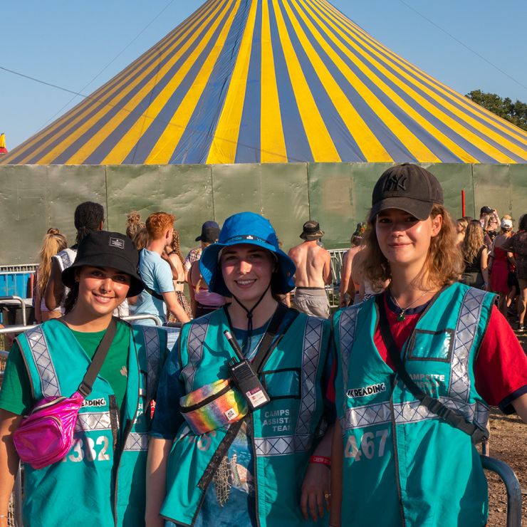 Volunteer at Reading Festival 2020 with Hotbox Events - Arena volunteers in front of dance tent