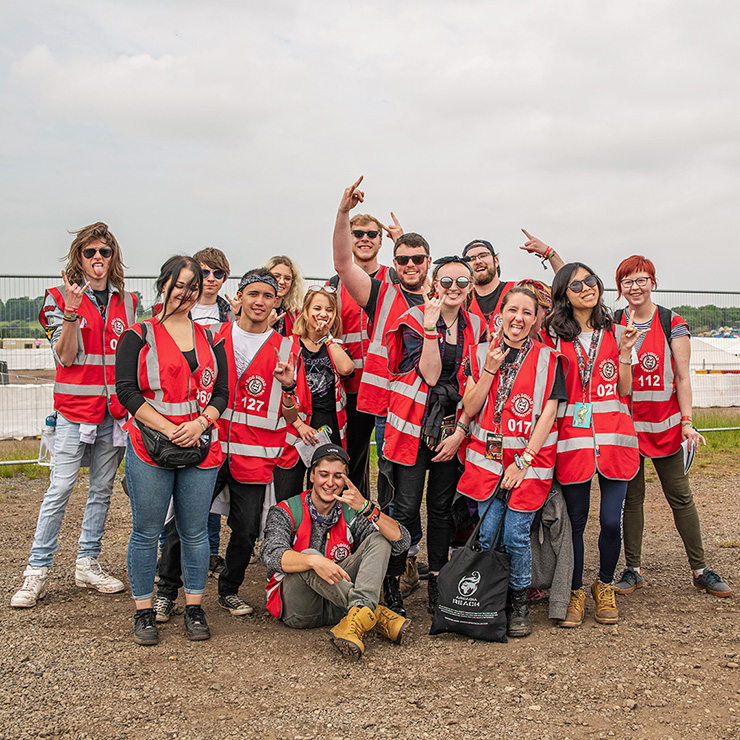 Volunteer at Download Festival 2022 with Hotbox Events - Group of volunteers before shift - 2022-001 740PxSq72Dpi