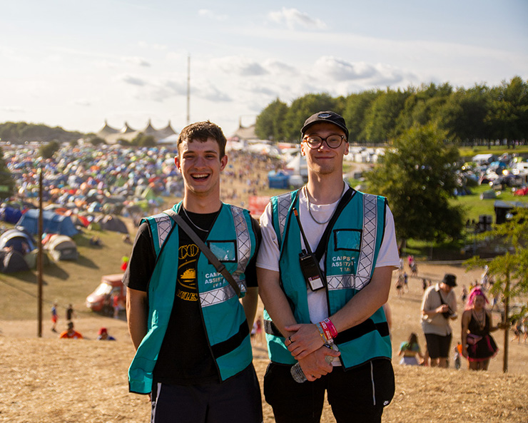 Event Jobs and Work - Hotbox Events - Campsite marshals smiling on the hill 2022-001 740x593Px72Dpi