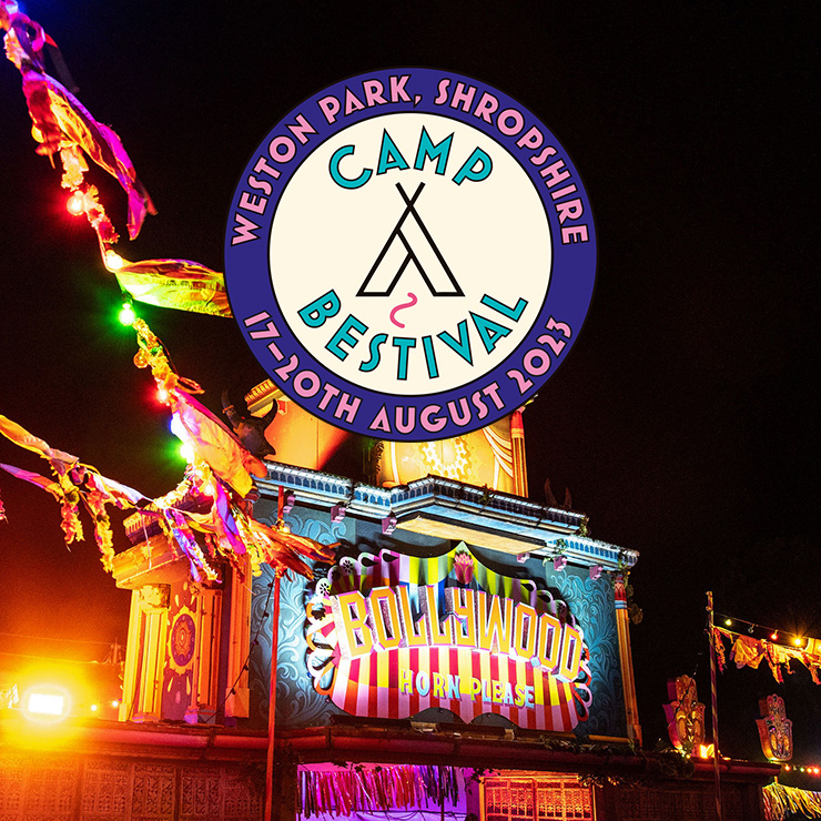 Jobs and Volunteering at Camp Bestival Shropshire with Hotbox Events - Bollywood photo with festival logo - v2023001 740PxSq72Dpi