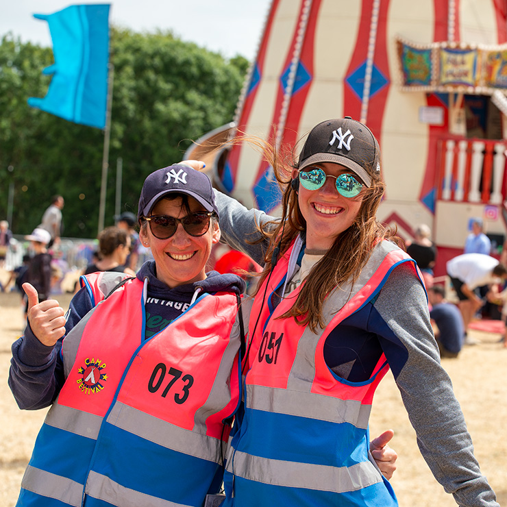 Jobs and Volunteering at Camp Bestival Dorset with Hotbox Events - Arena volunteers smiling v2023001 740PxSq72Dpi