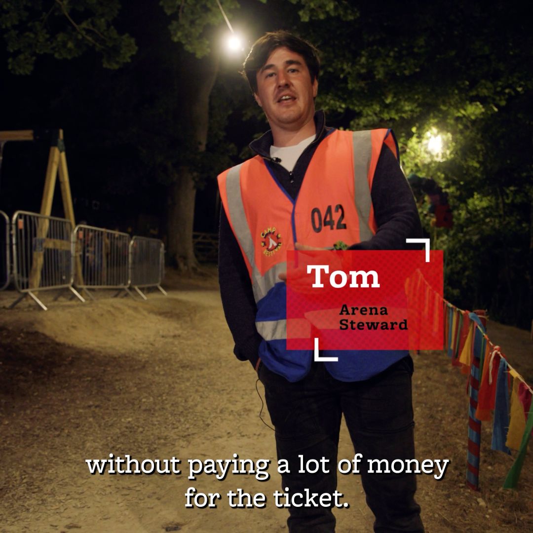 Tom an Arena Steward volunteering with Hotbox Events at Camp Bestival!