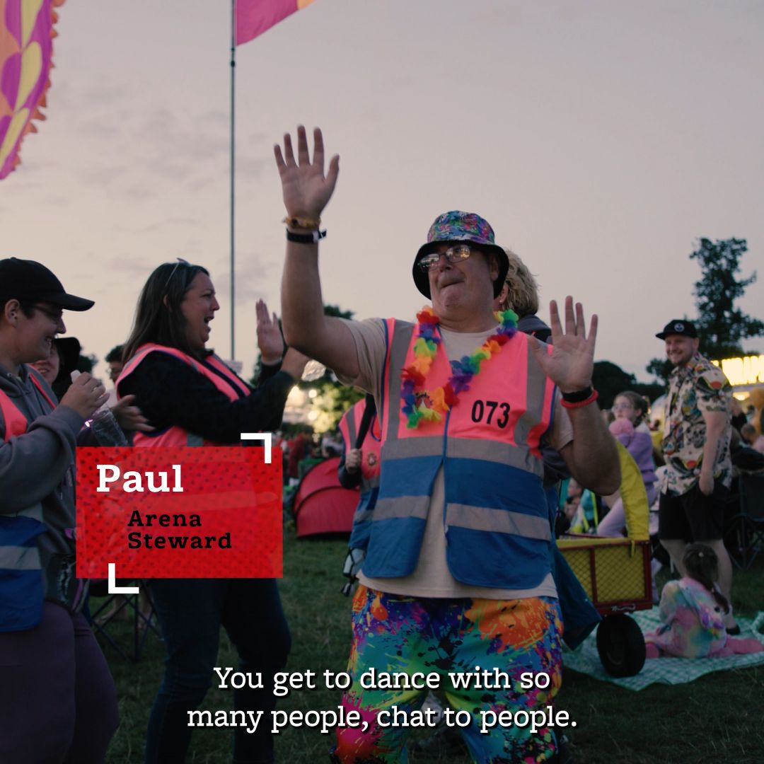 Paul an Arena Steward volunteering with Hotbox Events at Camp Bestival!