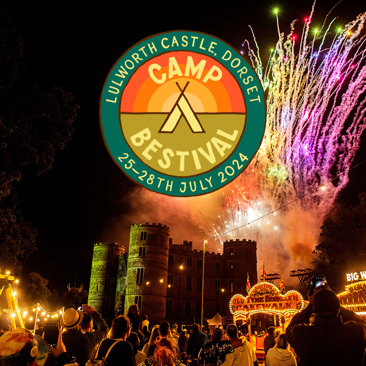 Jobs and Volunteering at Camp Bestival Dorset with Hotbox Events Castle Fireworks Photo with festival logo v2024001 740PxSq72Dpi