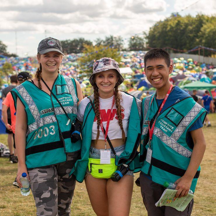Volunteer at Leeds Festival 2022 with Hotbox Events - Campsite volunteers laughing 2022-001 740PxSq72Dpi
